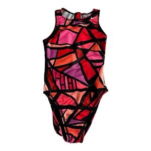 Nike‎ Swim One Piece Modern Cut Zip Back Multicolor Block Print Size 32/6